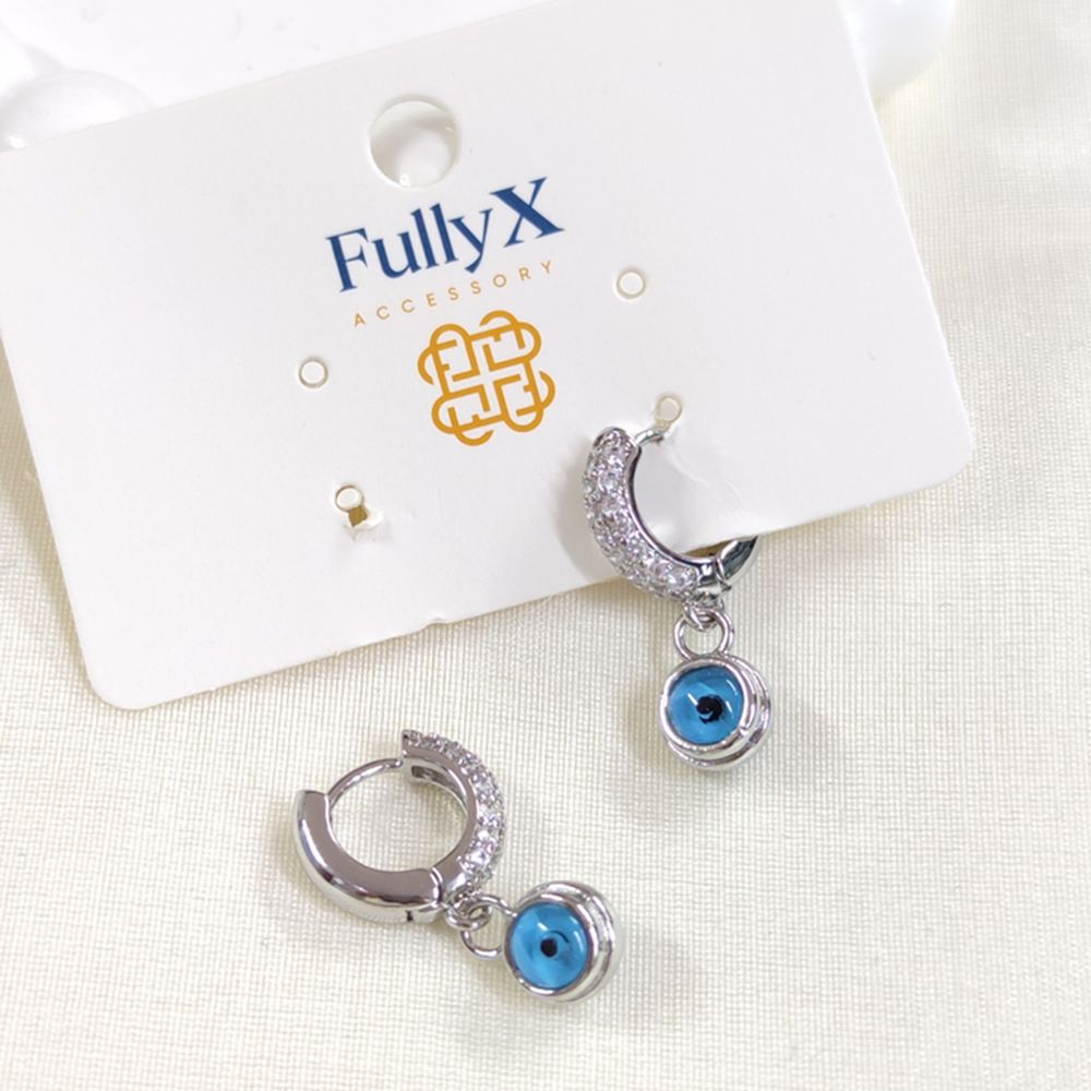 FULLYX 9 MM CAM GÖZ NAZAR 10 MM KALIN HALKA KÜPE - BEYAZ