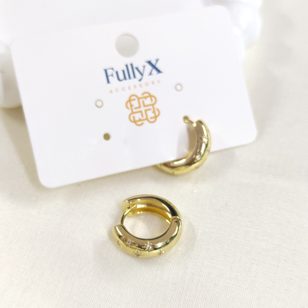 FULLYX 13 MM YILDIZ TAŞ DETAYLI 7 MM KALIN HALKA KÜPE GOLD