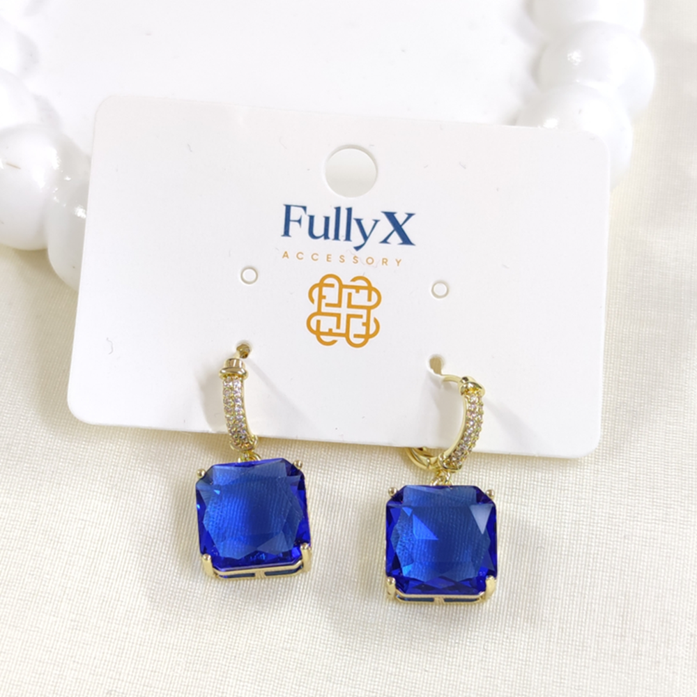 FULLYX 15 MM MAVİ KARE TAŞLI 11 MM HALKA KÜPE GOLD