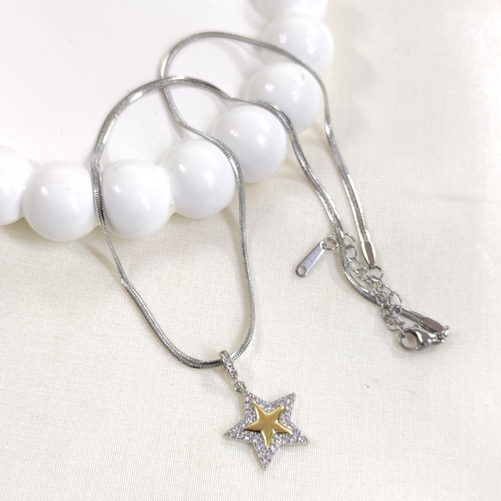 ÇELİK YASSI ZİNCİRLİ YILDIZ KOLYE 40+5 CM