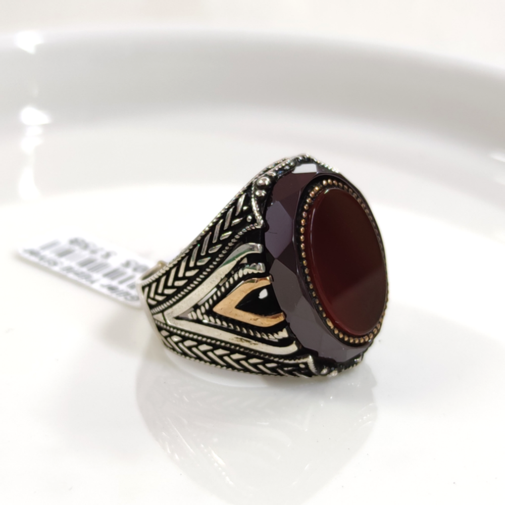 KAHVE TAŞLI OVAL GÜMÜŞ ERKEK YÜZÜK