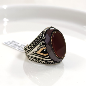 KAHVE TAŞLI OVAL GÜMÜŞ ERKEK YÜZÜK