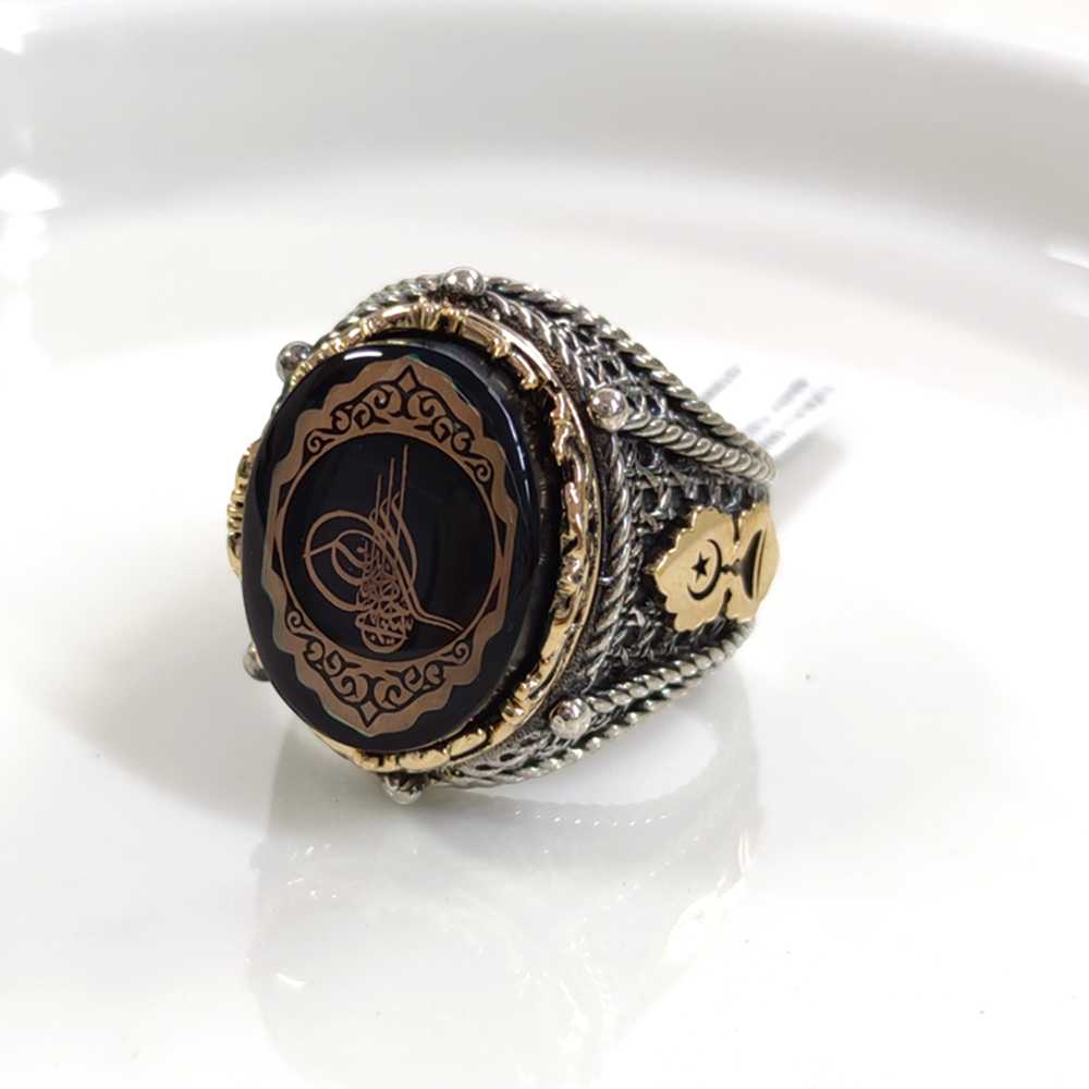 TUĞRALI OVAL GÜMÜŞ ERKEK YÜZÜK