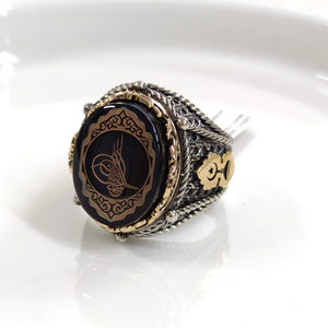 TUĞRALI OVAL GÜMÜŞ ERKEK YÜZÜK