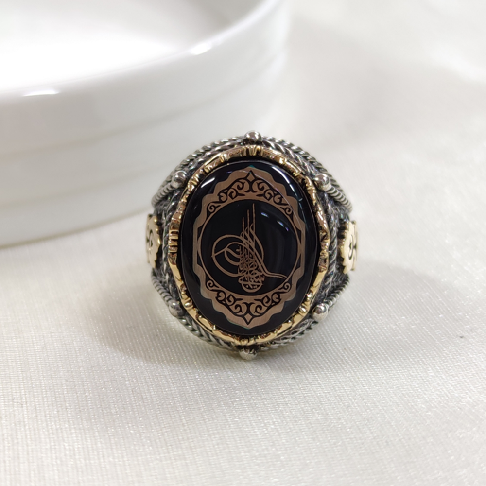 TUĞRALI OVAL GÜMÜŞ ERKEK YÜZÜK