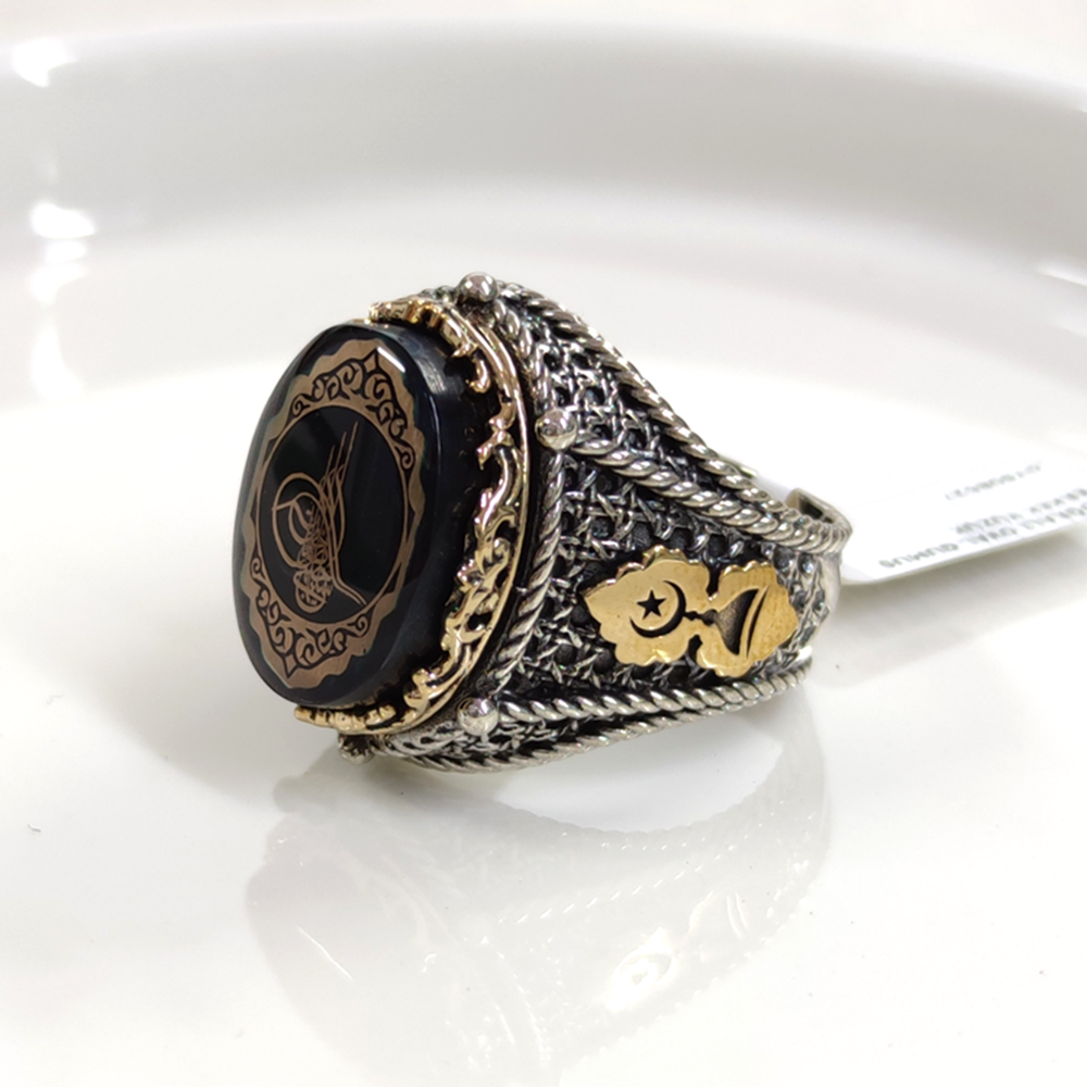 TUĞRALI OVAL GÜMÜŞ ERKEK YÜZÜK