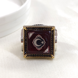 BÜYÜK KARE AY YILDIZ GÜMÜŞ ERKEK YÜZÜK