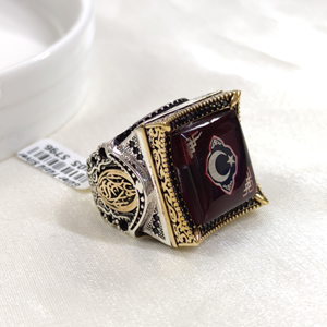 BÜYÜK KARE AY YILDIZ GÜMÜŞ ERKEK YÜZÜK