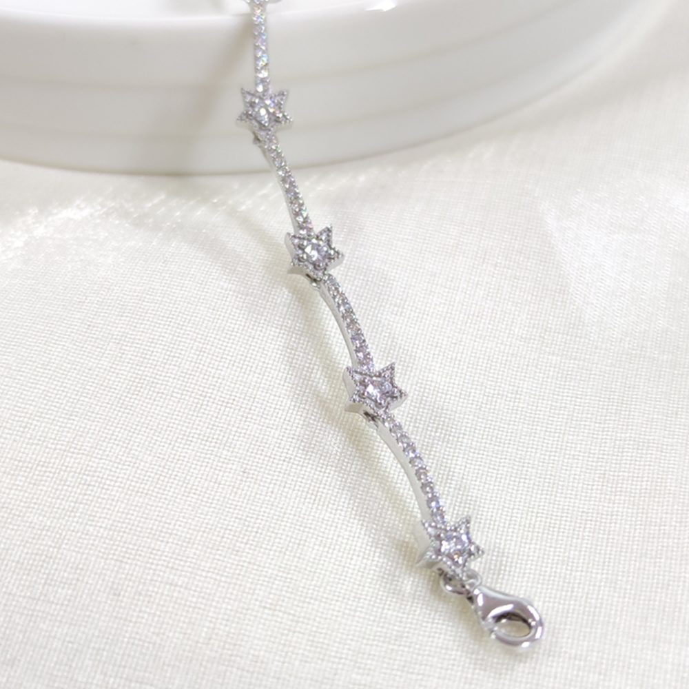 SU YOLU YILDIZ GÜMÜŞ BİLEKLİK 16+3 CM - RODYUM BEYAZ