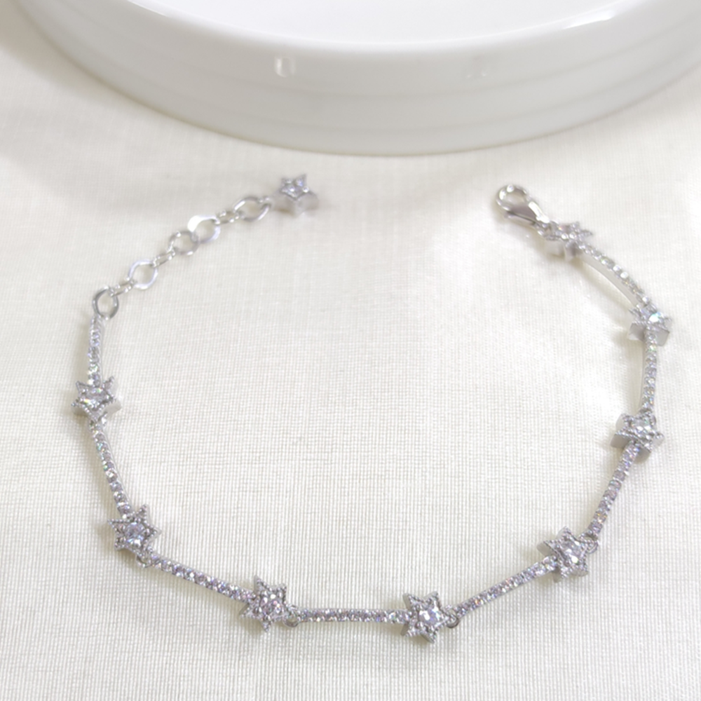 SU YOLU YILDIZ GÜMÜŞ BİLEKLİK 16+3 CM - RODYUM BEYAZ