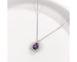 1 CM MİSTİK TOPAZ TAŞLI DAMLA GÜMÜŞ KOLYE 40+5 CM