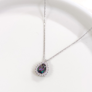 1 CM MİSTİK TOPAZ TAŞLI DAMLA GÜMÜŞ KOLYE 40+5 CM
