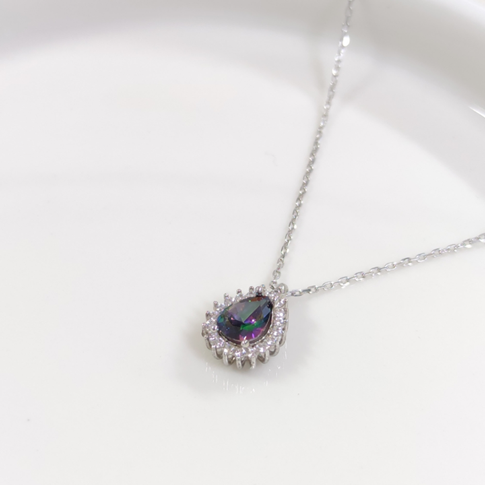 1 CM MİSTİK TOPAZ TAŞLI DAMLA GÜMÜŞ KOLYE 40+5 CM