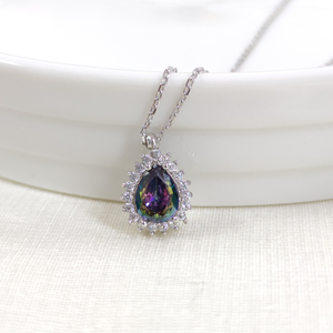 1 CM MİSTİK TOPAZ TAŞLI DAMLA GÜMÜŞ KOLYE 40+5 CM