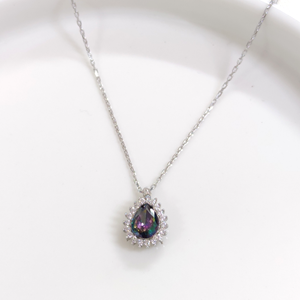 1 CM MİSTİK TOPAZ TAŞLI DAMLA GÜMÜŞ KOLYE 40+5 CM