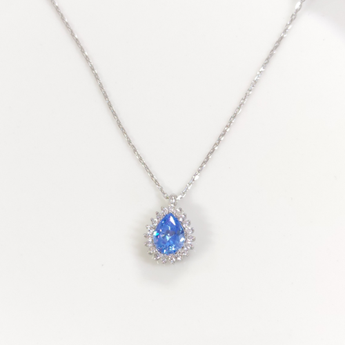 1 CM MAVİ TAŞLI DAMLA GÜMÜŞ KOLYE 40+5 CM