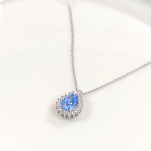 1 CM MAVİ TAŞLI DAMLA GÜMÜŞ KOLYE 40+5 CM