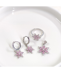 14 MM PEMBE LOTUS ÜÇLÜ GÜMÜŞ SET