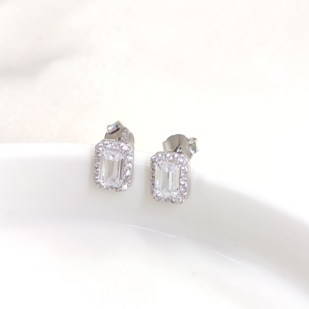 9 MM ZİRKON TAŞLI MİNİ BAGET ÇİVİ GÜMÜŞ KÜPE - RODYUM BEYAZ