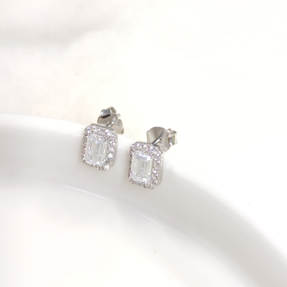 9 MM ZİRKON TAŞLI MİNİ BAGET ÇİVİ GÜMÜŞ KÜPE - RODYUM BEYAZ