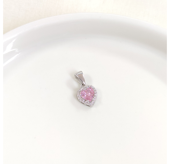 1 CM PEMBE KALP GÜMÜŞ KOLYE UCU - RODYUM BEYAZ