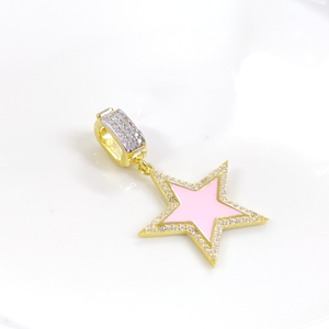 PEMBE MİNELİ YILDIZ GÜMÜŞ KOLYE UCU 25 MM