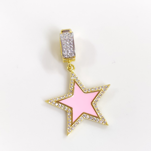 PEMBE MİNELİ YILDIZ GÜMÜŞ KOLYE UCU 25 MM