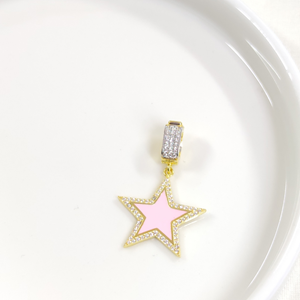 PEMBE MİNELİ YILDIZ GÜMÜŞ KOLYE UCU 25 MM