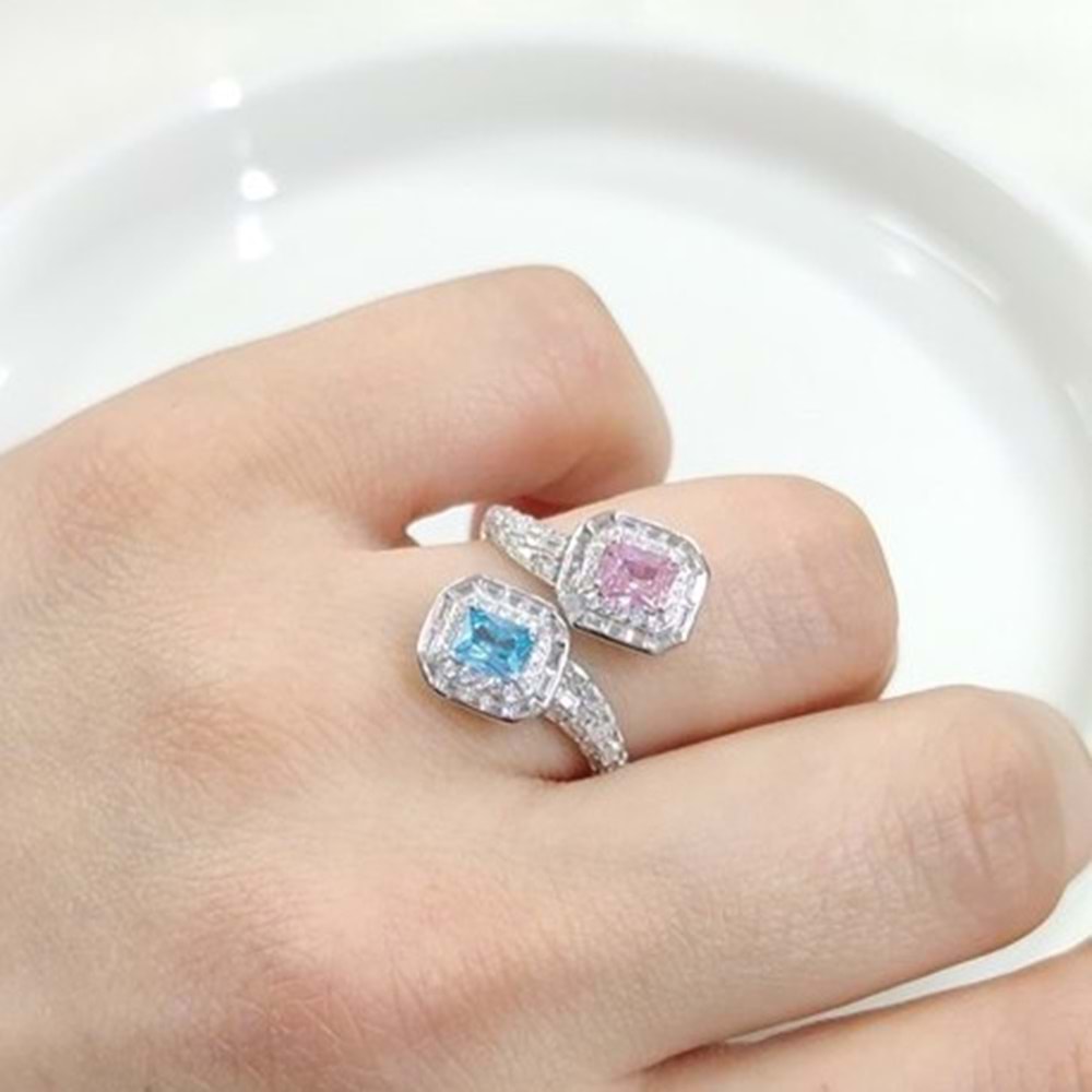 İTHAL RENKLİ ZİRKON TAŞLI İKİLİ GÜMÜŞ YÜZÜK