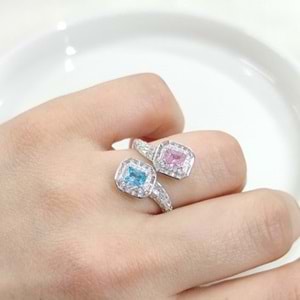 İTHAL RENKLİ ZİRKON TAŞLI İKİLİ GÜMÜŞ YÜZÜK