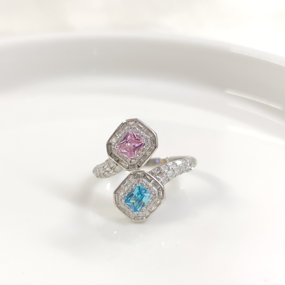 İTHAL RENKLİ ZİRKON TAŞLI İKİLİ GÜMÜŞ YÜZÜK