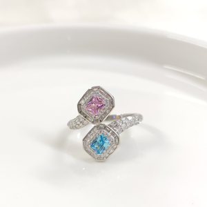 İTHAL RENKLİ ZİRKON TAŞLI İKİLİ GÜMÜŞ YÜZÜK