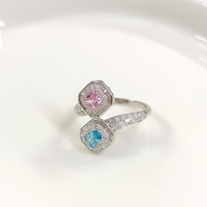 İTHAL RENKLİ ZİRKON TAŞLI İKİLİ GÜMÜŞ YÜZÜK