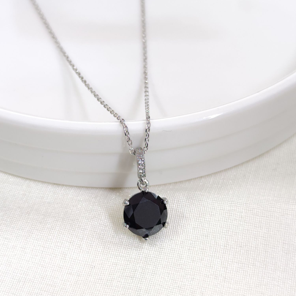 12 MM SİYAH TEK TAŞLI GÜMÜŞ KOLYE 40+5 CM