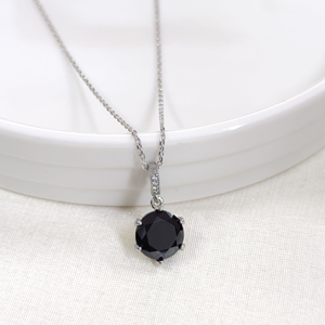 12 MM SİYAH TEK TAŞLI GÜMÜŞ KOLYE 40+5 CM