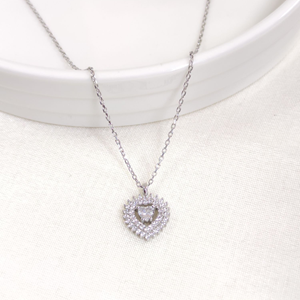 12 MM ZİRKON TAŞLI KALP GÜMÜŞ KOLYE 40+5 CM