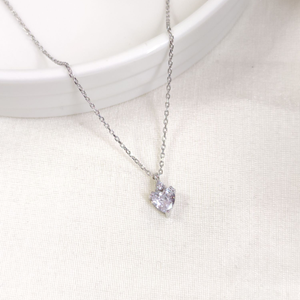 7 MM TEK TAŞ KALP GÜMÜŞ KOLYE 40+5 CM