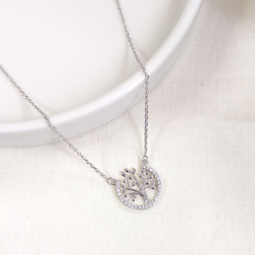 15 MM AĞAÇ GÜMÜŞ KOLYE 40+5 CM - RODYUM BEYAZ