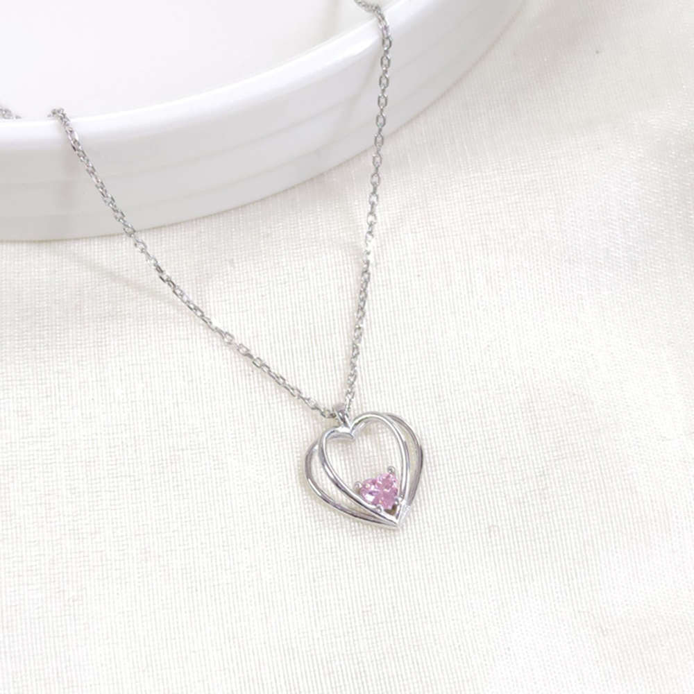 12 MM PEMBE KALP GÜMÜŞ KOLYE 40+5 CM