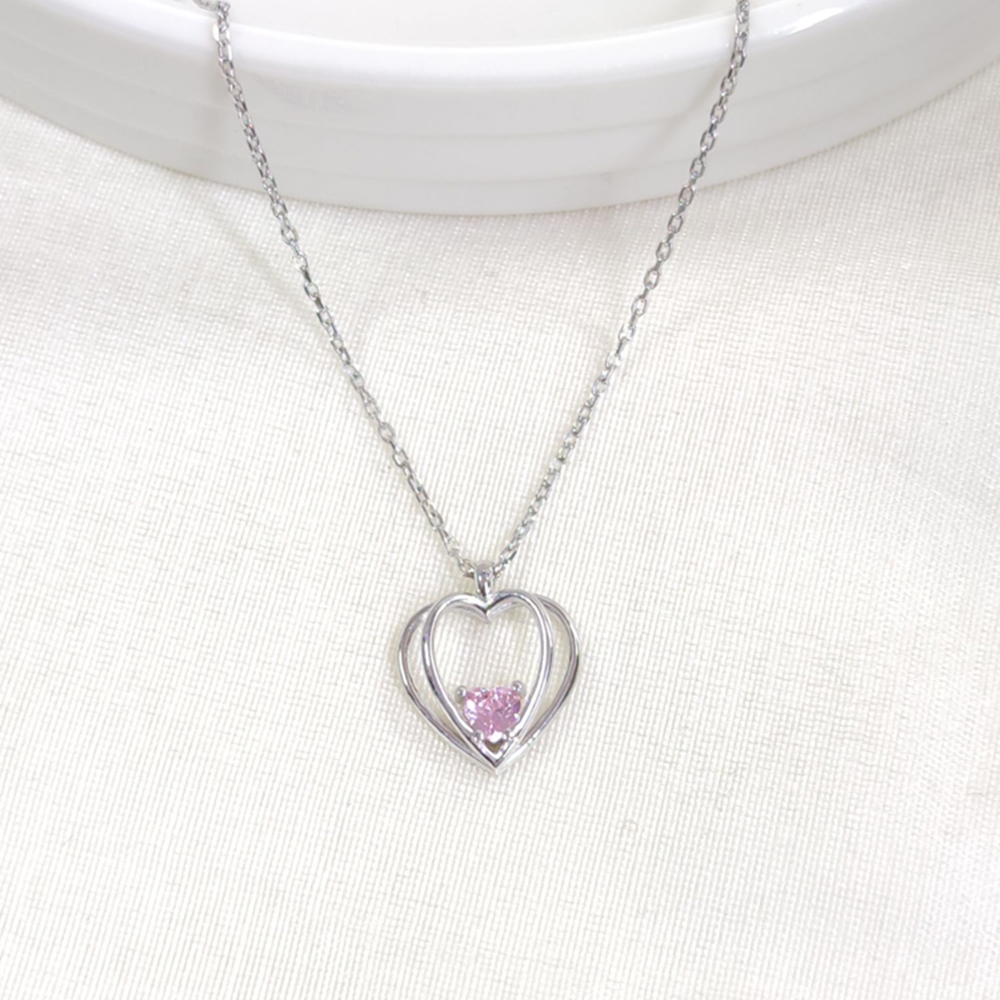 12 MM PEMBE KALP GÜMÜŞ KOLYE 40+5 CM