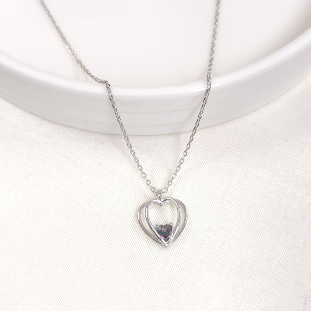 12 MM MİSTİK TOPAZ TAŞLI KALP GÜMÜŞ KOLYE 40+5 CM