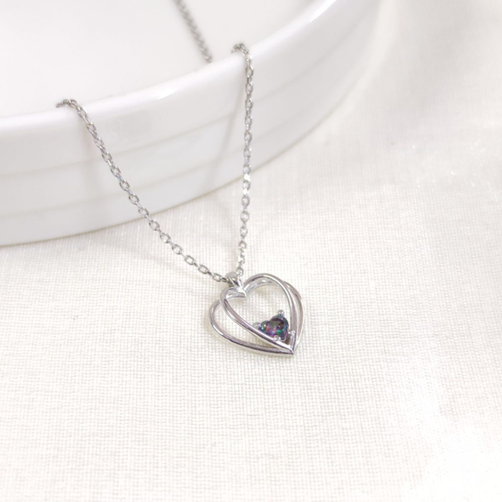 12 MM MİSTİK TOPAZ TAŞLI KALP GÜMÜŞ KOLYE 40+5 CM