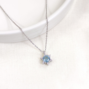 1 CM MAVİ TAŞLI LOTUS GÜMÜŞ KOLYE 40+5 CM