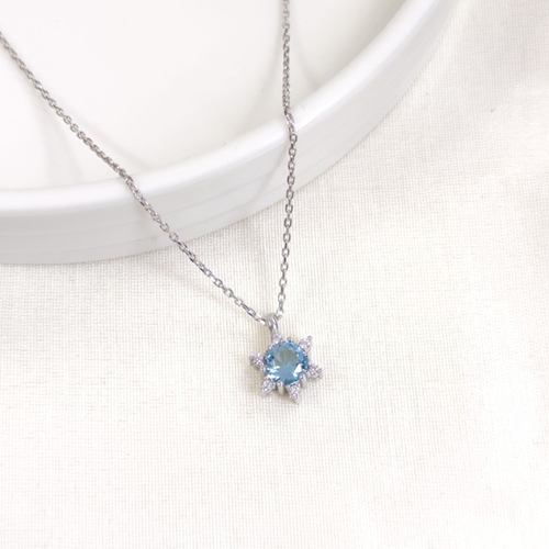 1 CM MAVİ TAŞLI LOTUS GÜMÜŞ KOLYE 40+5 CM