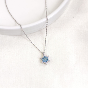 1 CM MAVİ TAŞLI LOTUS GÜMÜŞ KOLYE 40+5 CM