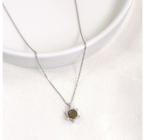 1 CM SULTANİT TAŞLI LOTUS GÜMÜŞ KOLYE 40+5 CM