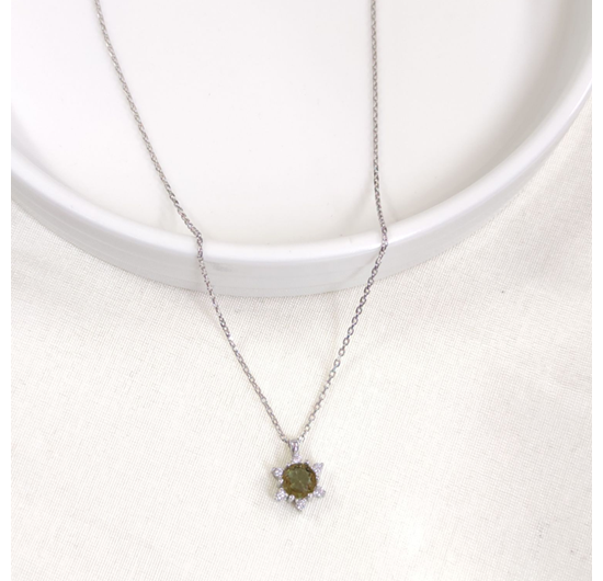 1 CM SULTANİT TAŞLI LOTUS GÜMÜŞ KOLYE 40+5 CM