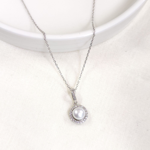 12 MM İNCİ GÜMÜŞ KOLYE 40+5 CM