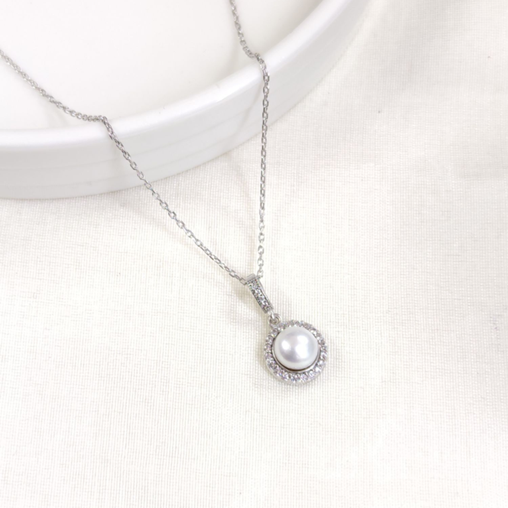 12 MM İNCİ GÜMÜŞ KOLYE 40+5 CM