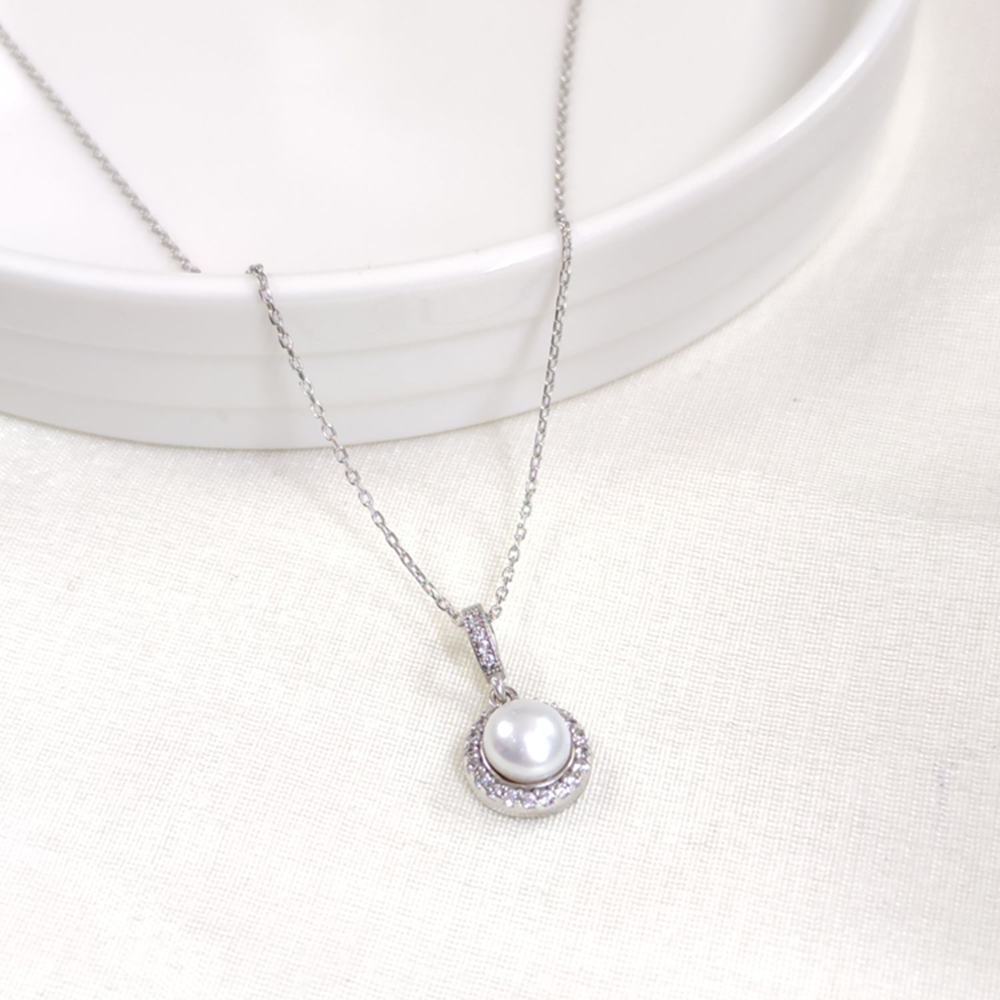 12 MM İNCİ GÜMÜŞ KOLYE 40+5 CM